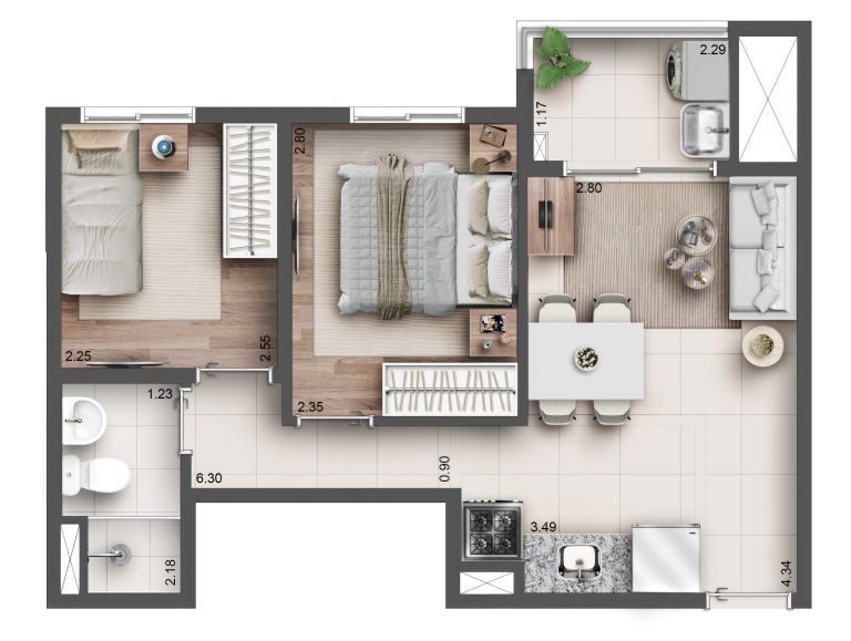2 Dorms de 39² a 42m² com Varanda, 15 Áreas de Lazer, na Zona Norte!